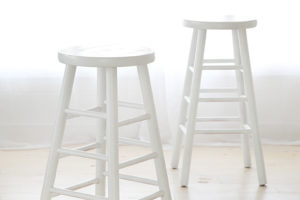 Wooden Stools   2 Pieces White, 2 Pieces Green @ 30"H